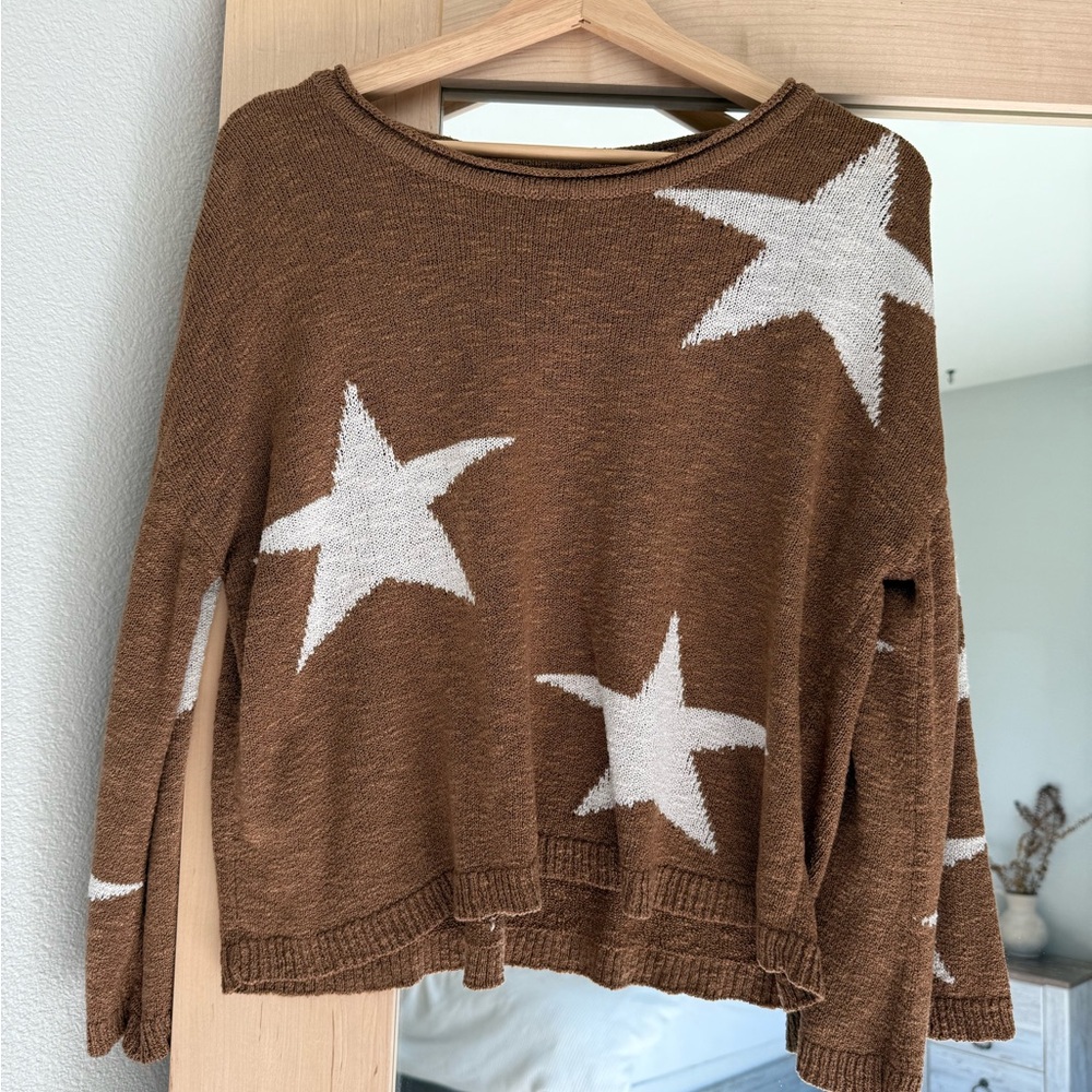 Brown Star Pattern Sweater